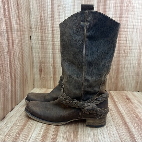 Bed Stu Boots Womens 8.5 Brown Leather Riding Sapphire Braided Pull On Mid Calf - Picture 4 of 9